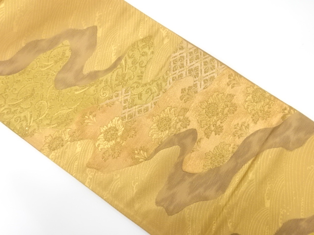 JAPANESE KIMONO / ANTIQUE FUKURO OBI / SILK / WOVEN MICHINAGADORI & CHINESE FLOWERS & ARABESQUE & BIRDS